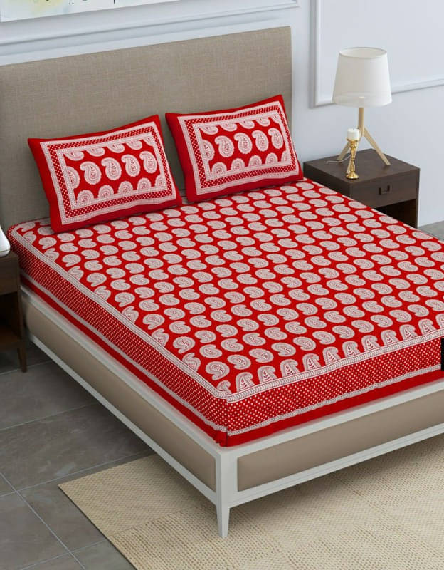     			Navkaar Creation Cotton 1 Double Bedsheet with 2 Pillow Covers ( Red )