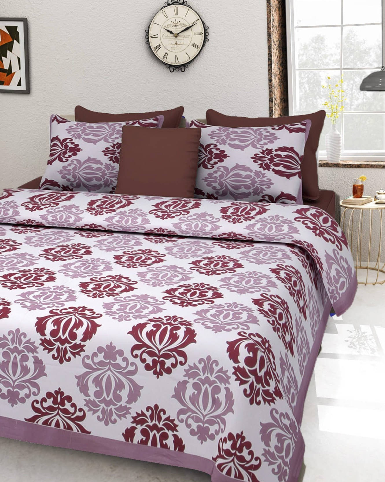     			Navkaar Creation Cotton 1 Double Bedsheet with 2 Pillow Covers ( Brown )