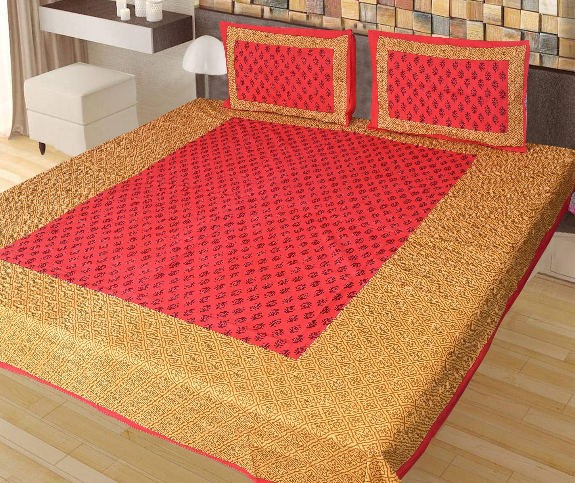 Navkaar Creation Cotton 1 Double Bedsheet with 2 Pillow Covers ( Red ) Navkaar Creation Cotton 1 Double Bedsheet with 2 Pillow Covers ( Red )