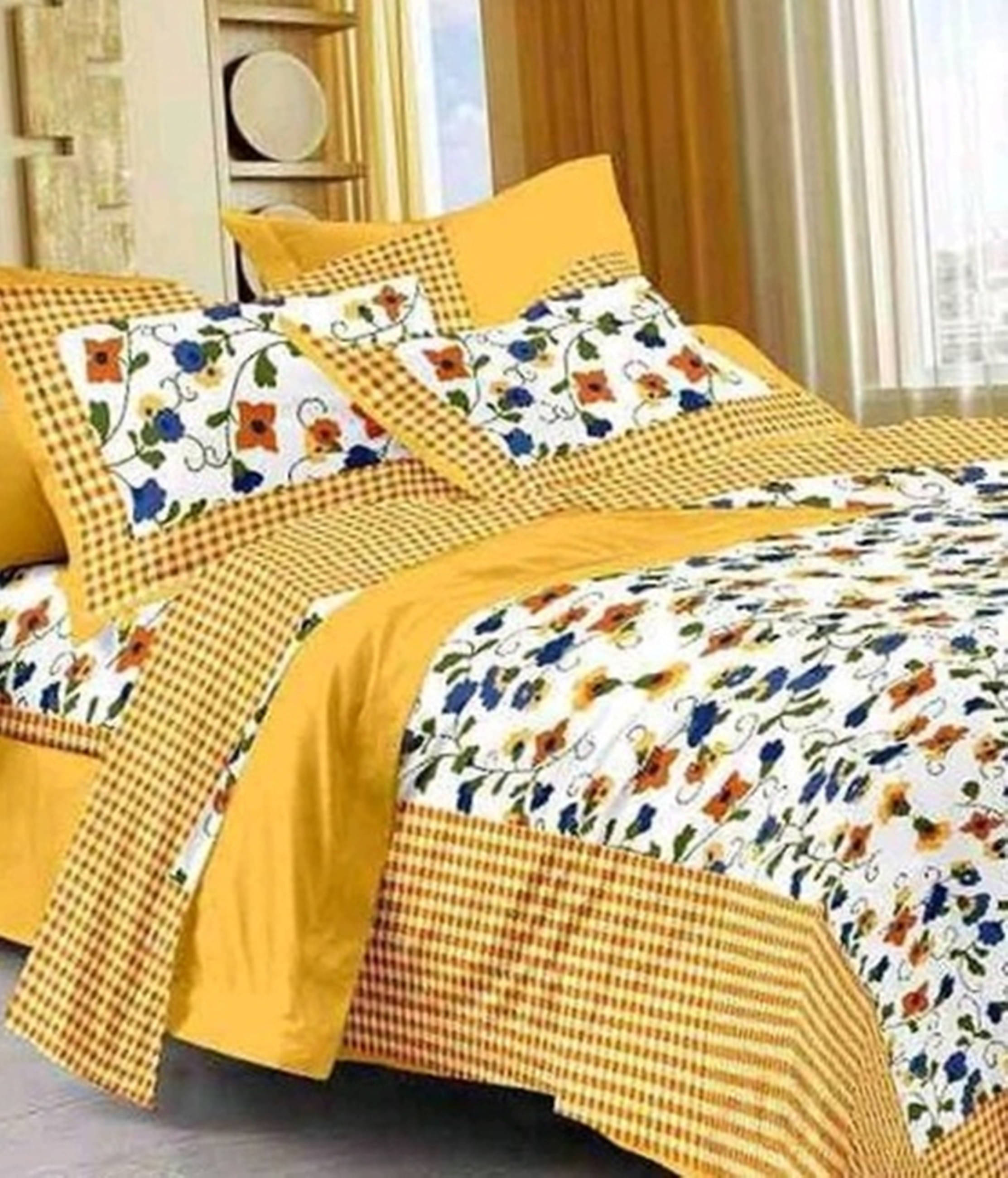 Navkaar Creation Cotton 1 Double Bedsheet with 2 Pillow Covers ( Yellow ) Navkaar Creation Cotton 1 Double Bedsheet with 2 Pillow Covers ( Yellow )