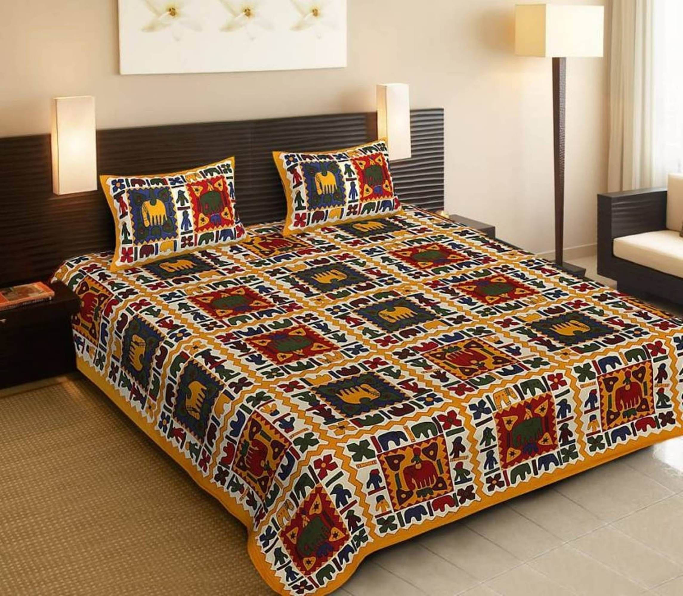     			Navkaar Creation Cotton 1 Double Bedsheet with 2 Pillow Covers ( Yellow )