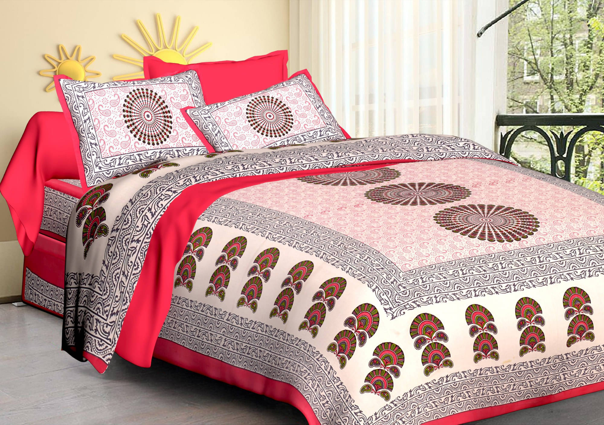 Navkaar Creation Cotton 1 Double Bedsheet with 2 Pillow Covers ( Multicolor ) Navkaar Creation Cotton 1 Double Bedsheet with 2 Pillow Covers ( Multicolor )