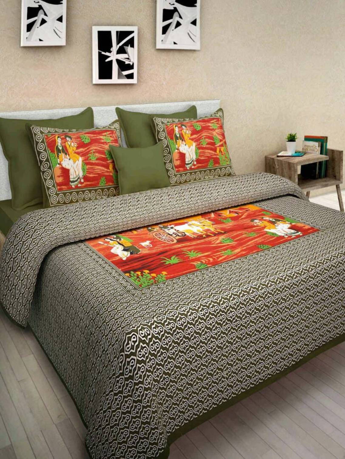 Navkaar Creation Cotton 1 Double Bedsheet with 2 Pillow Covers ( Green ) Navkaar Creation Cotton 1 Double Bedsheet with 2 Pillow Covers ( Green )