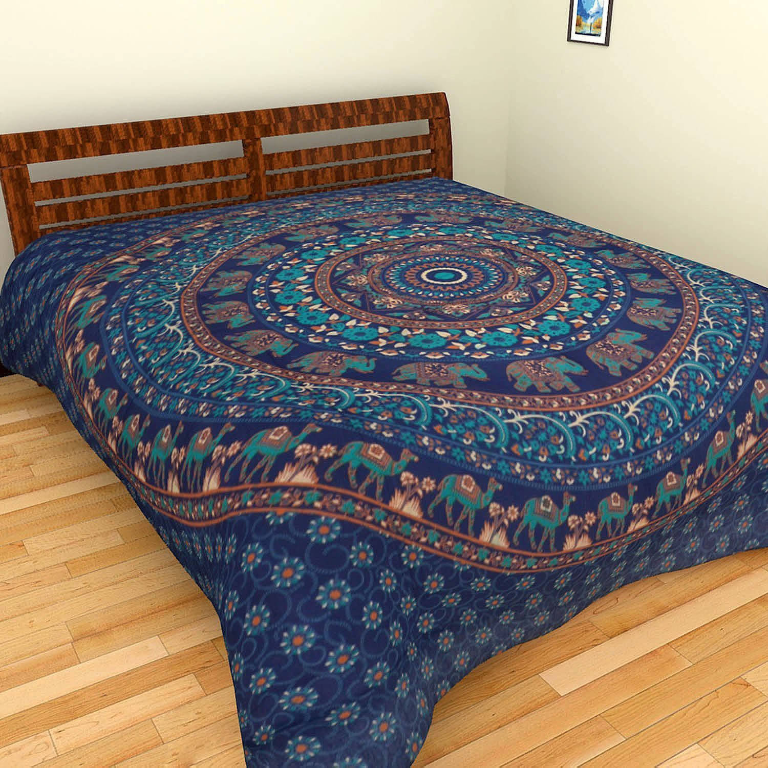     			Navkaar Creation Cotton 1 Double Bedsheet with 2 Pillow Covers ( Blue )
