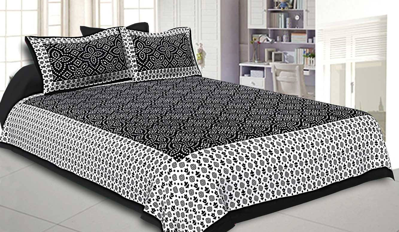Navkaar Creation Cotton 1 Double Bedsheet with 2 Pillow Covers ( Black ) Navkaar Creation Cotton 1 Double Bedsheet with 2 Pillow Covers ( Black )