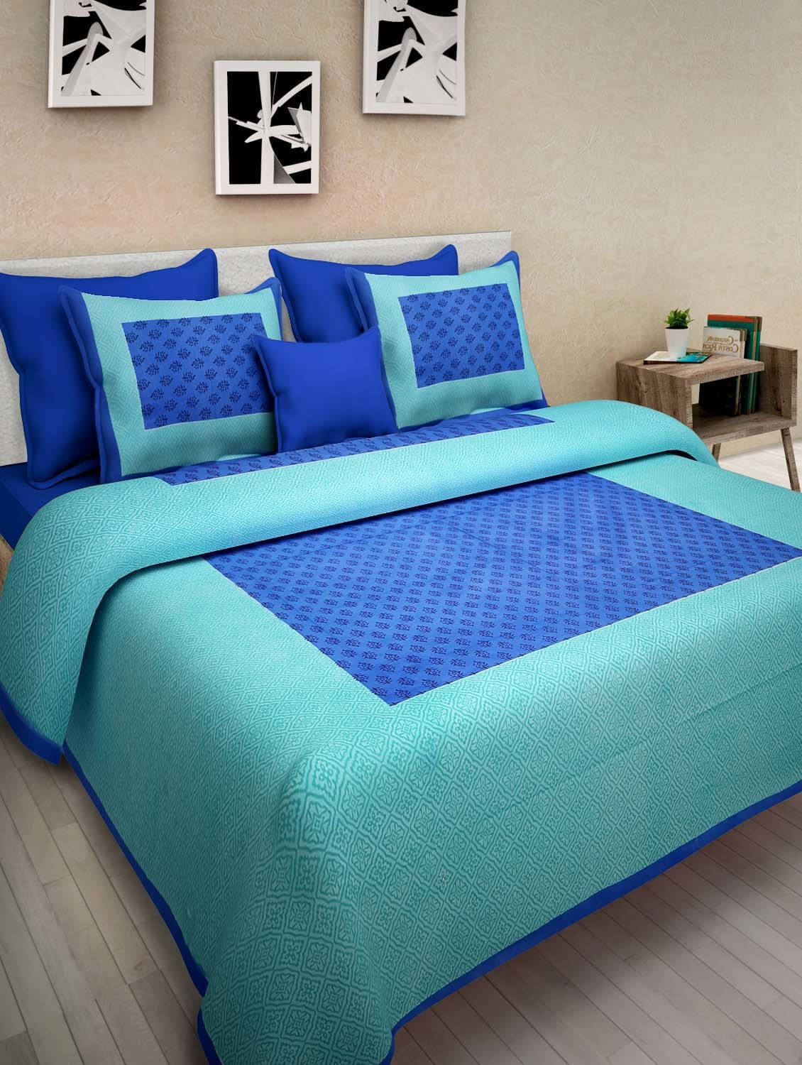 Navkaar Creation Cotton 1 Double Bedsheet with 2 Pillow Covers ( Blue ) Navkaar Creation Cotton 1 Double Bedsheet with 2 Pillow Covers ( Blue )