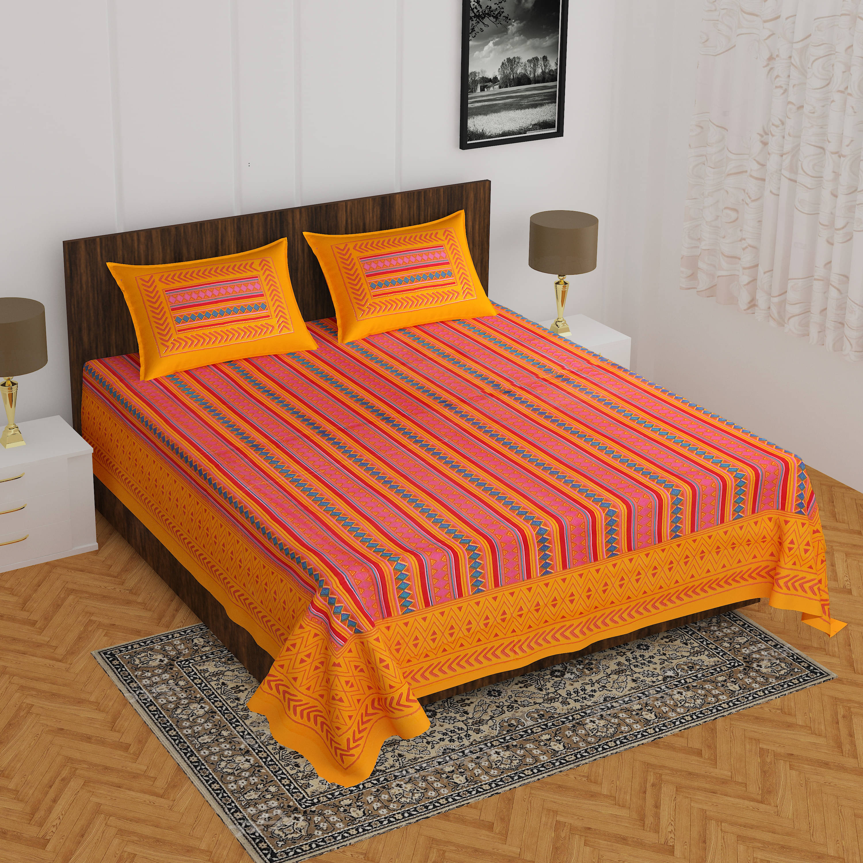 Navkaar Creation Cotton 1 Double Bedsheet with 2 Pillow Covers ( Multicolor ) Navkaar Creation Cotton 1 Double Bedsheet with 2 Pillow Covers ( Multicolor )