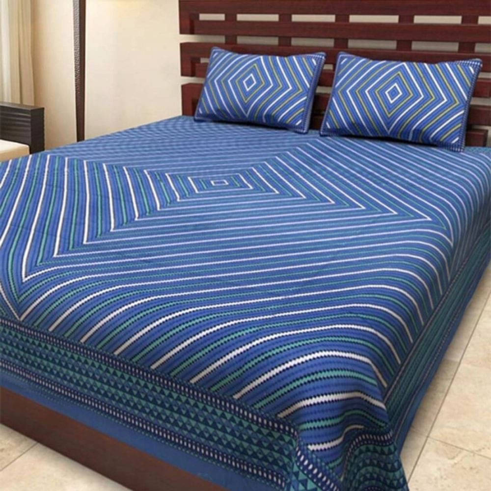     			Navkaar Creation Cotton 1 Double Bedsheet with 2 Pillow Covers ( Blue )