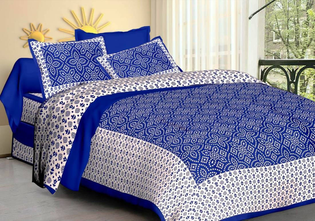     			Navkaar Creation Cotton 1 Double Bedsheet with 2 Pillow Covers ( Blue )