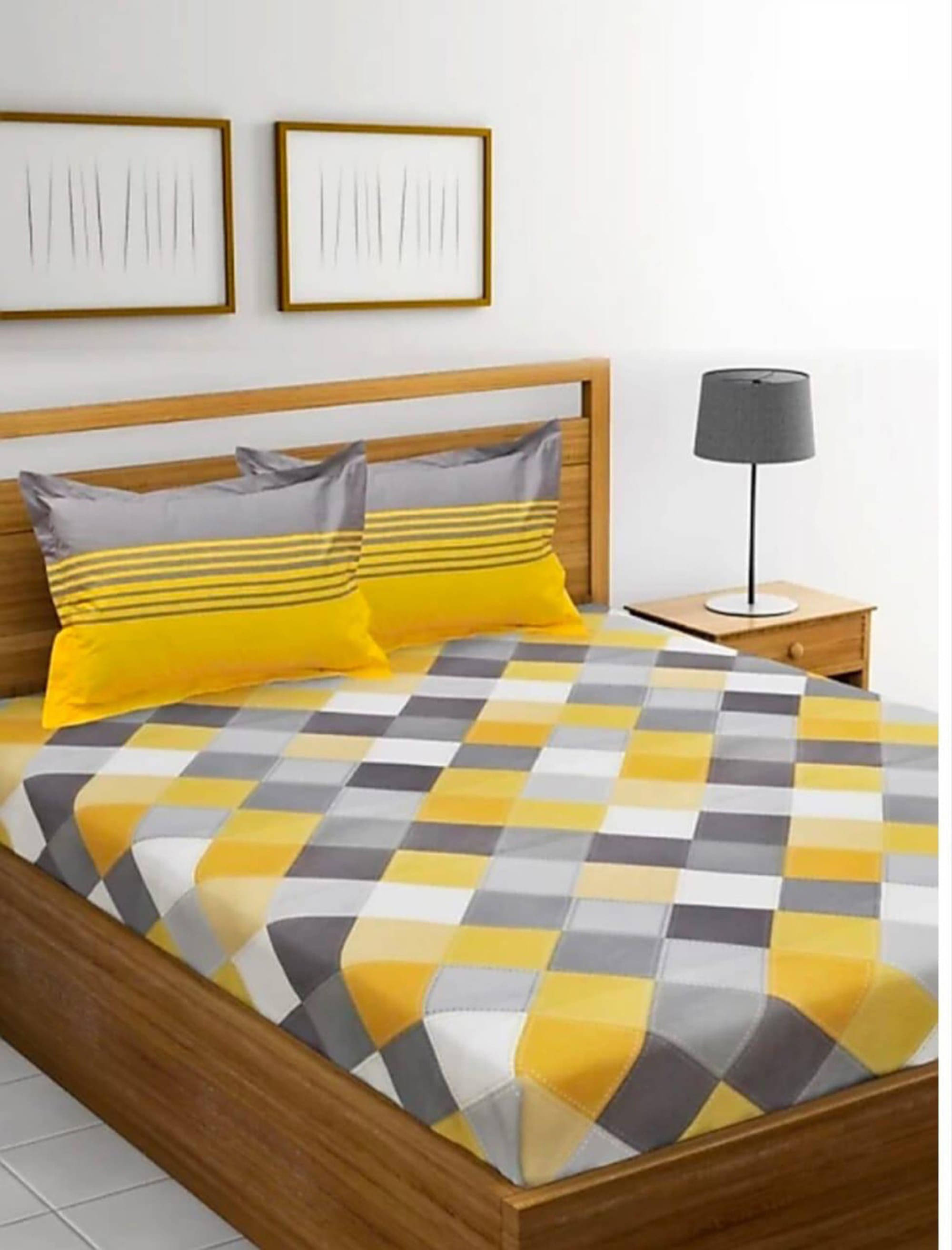 Navkaar Creation Cotton 1 Double Bedsheet with 2 Pillow Covers ( Yellow ) Navkaar Creation Cotton 1 Double Bedsheet with 2 Pillow Covers ( Yellow )
