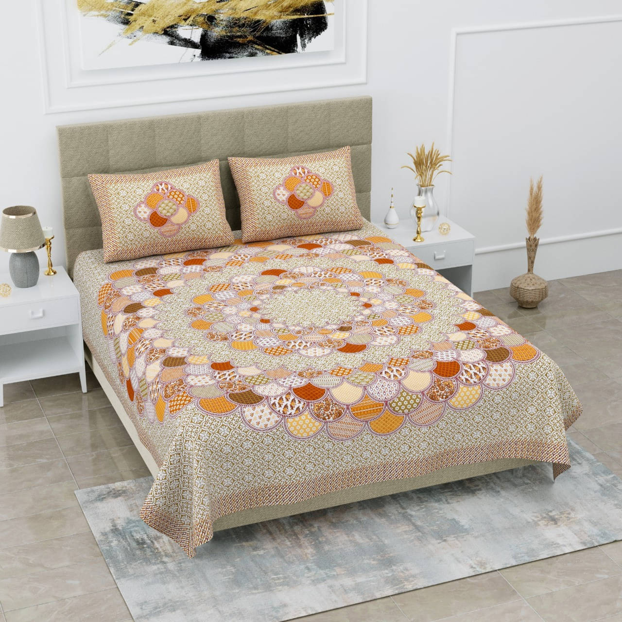 Navkaar Creation Cotton 1 Double Bedsheet with 2 Pillow Covers ( Beige ) Navkaar Creation Cotton 1 Double Bedsheet with 2 Pillow Covers ( Beige )