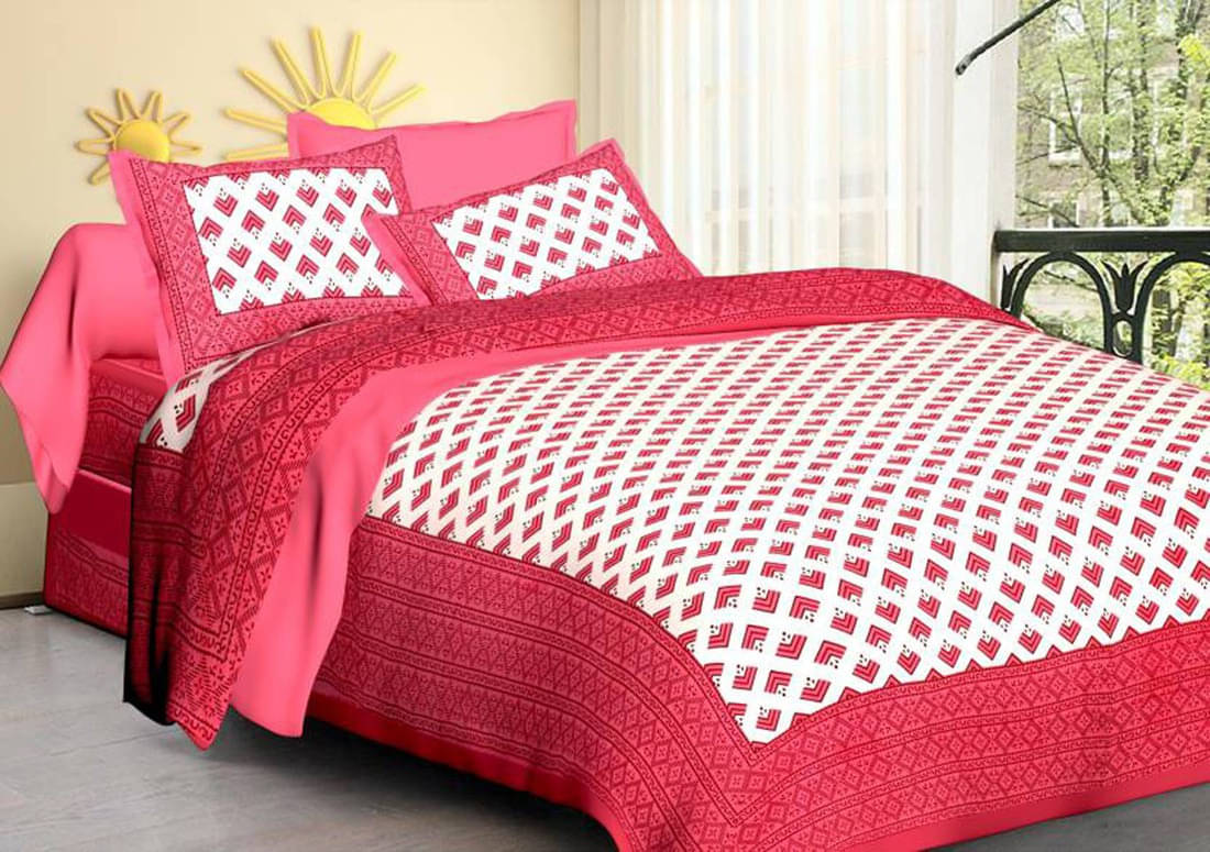 Navkaar Creation Cotton 1 Double Bedsheet with 2 Pillow Covers ( Pink ) Navkaar Creation Cotton 1 Double Bedsheet with 2 Pillow Covers ( Pink )