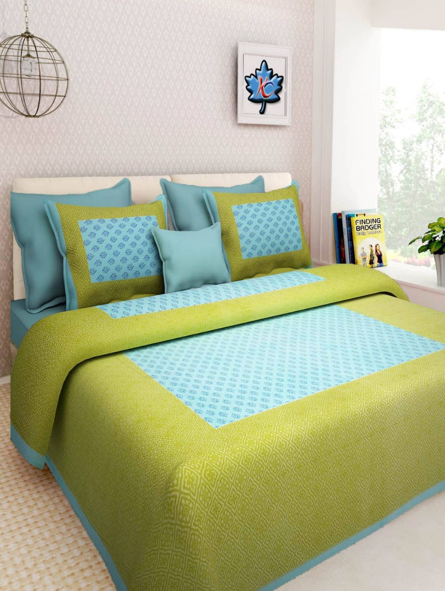     			Navkaar Creation Cotton 1 Double Bedsheet with 2 Pillow Covers ( Green )