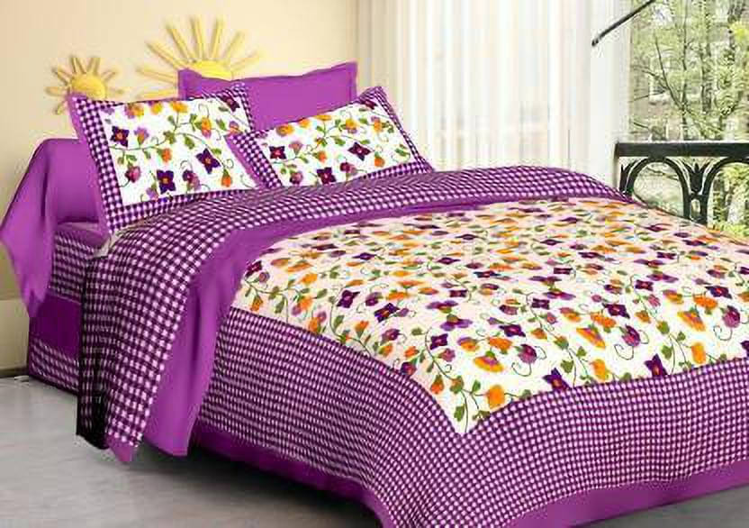     			Navkaar Creation Cotton 1 Double Bedsheet with 2 Pillow Covers ( Purple )