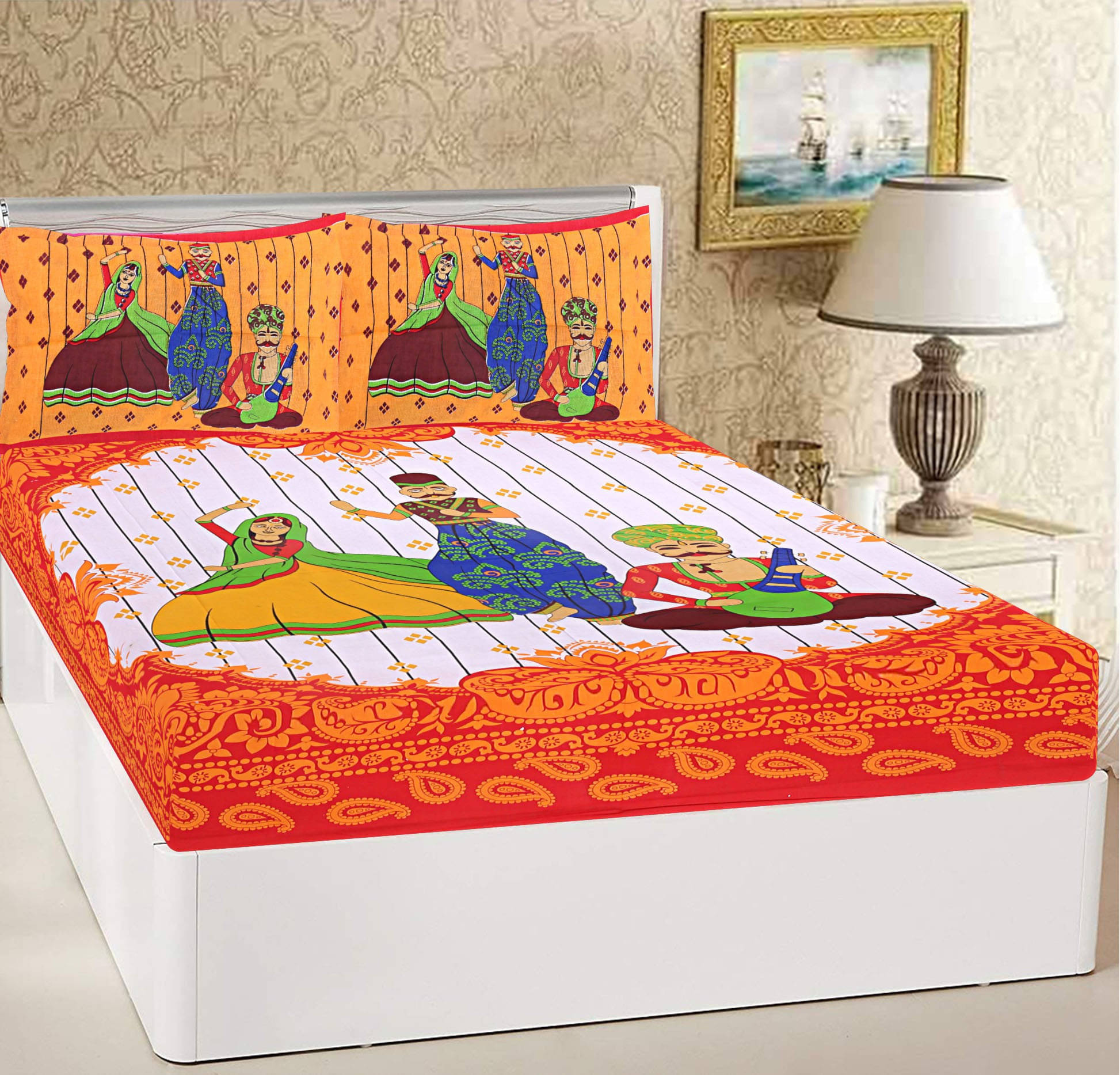Navkaar Creation Cotton 1 Double Bedsheet with 2 Pillow Covers ( Orange ) Navkaar Creation Cotton 1 Double Bedsheet with 2 Pillow Covers ( Orange )