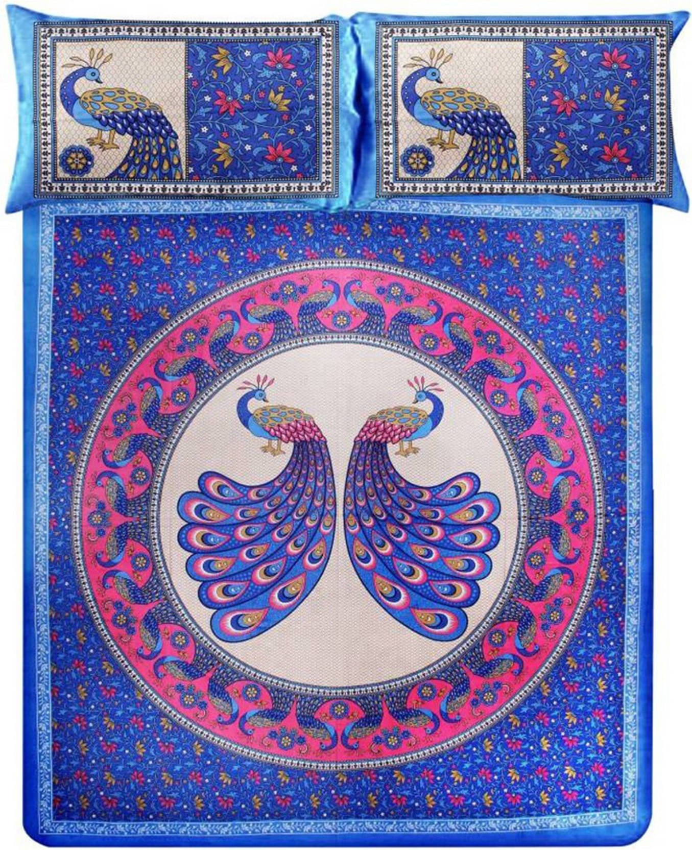     			Navkaar Creation Cotton 1 Double Bedsheet with 2 Pillow Covers ( Blue )