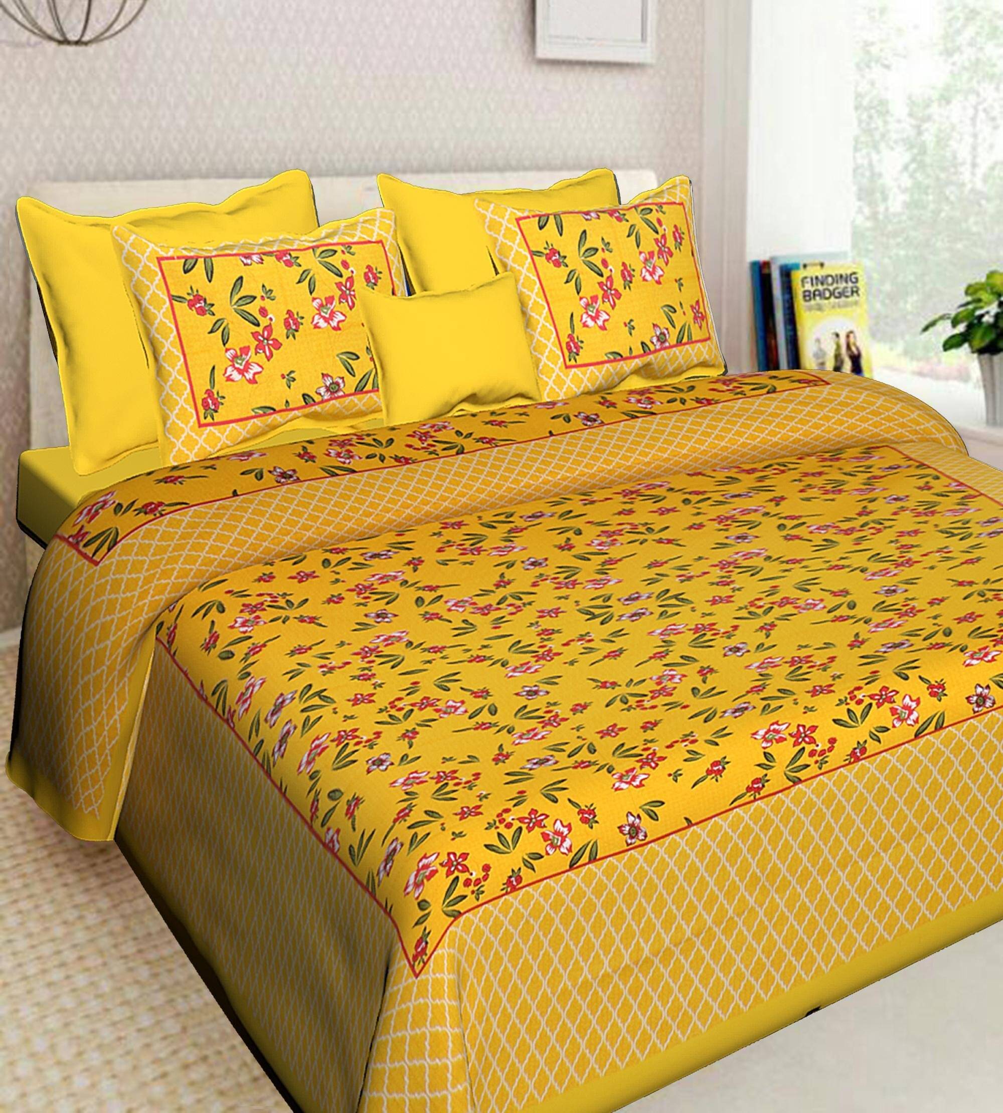 Navkaar Creation Cotton 1 Double Bedsheet with 2 Pillow Covers ( Yellow ) Navkaar Creation Cotton 1 Double Bedsheet with 2 Pillow Covers ( Yellow )