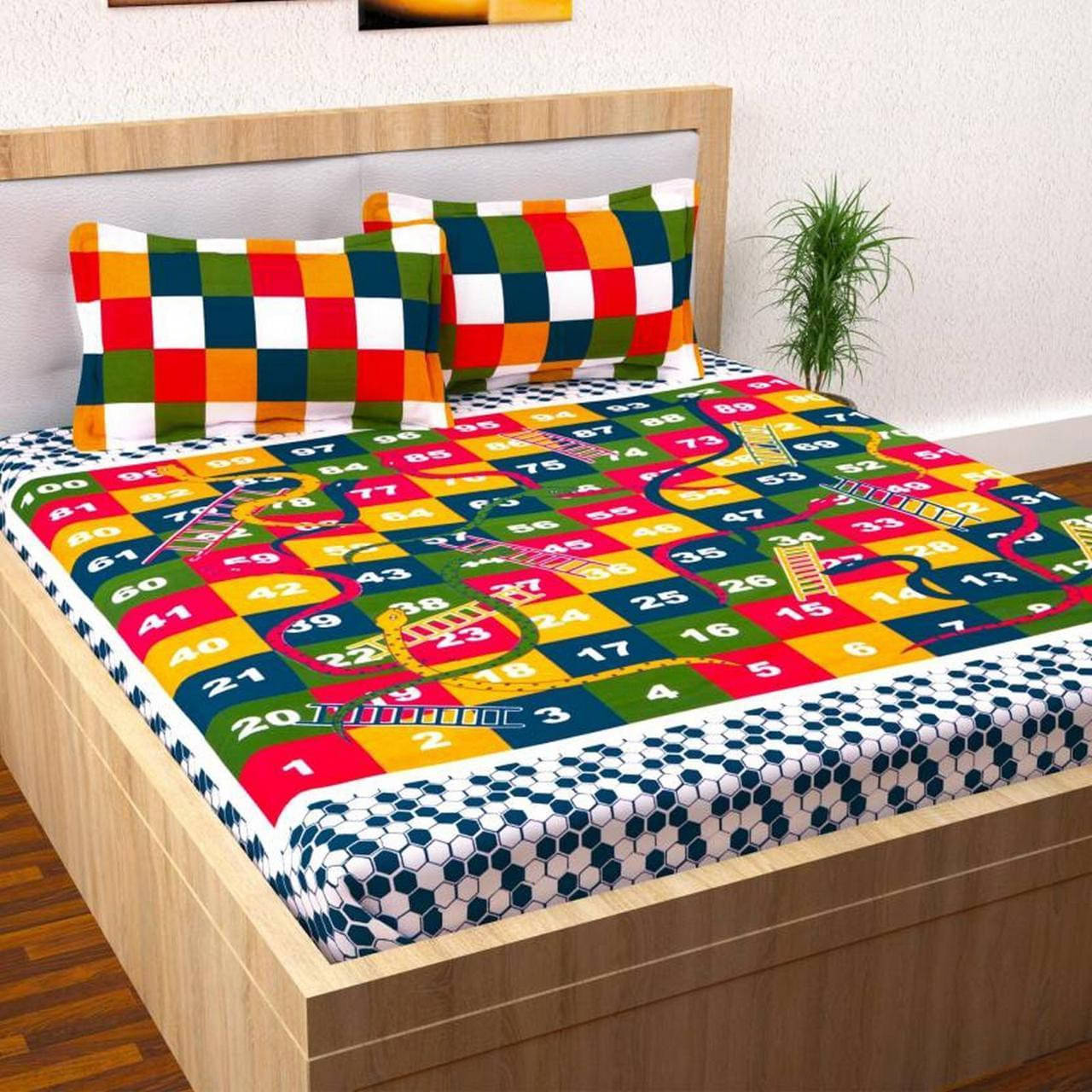 Navkaar Creation Cotton 1 Double Snakes and Ladders Bedsheet with 2 Pillow Covers ( Multicolor ) Navkaar Creation Cotton 1 Double Snakes and Ladders Bedsheet with 2 Pillow Covers ( Multicolor )