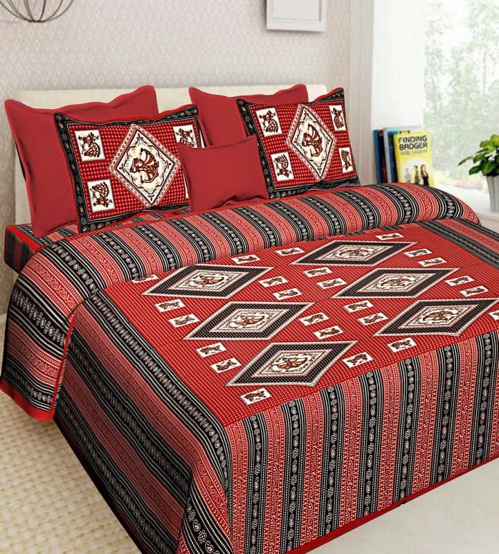 Navkaar Creation Cotton 1 Double Bedsheet with 2 Pillow Covers ( Red )     			Navkaar Creation Cotton 1 Double Bedsheet with 2 Pillow Covers ( Red )