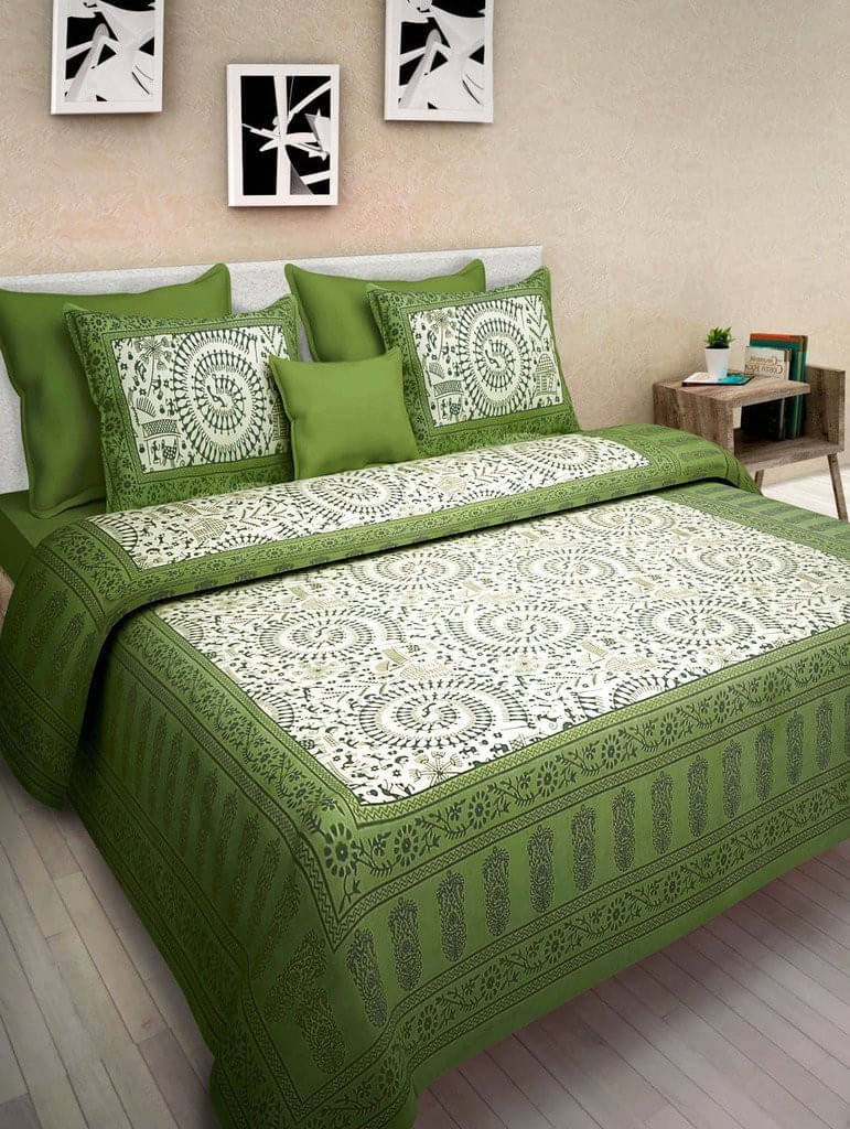Navkaar Creation Cotton 1 Double Bedsheet with 2 Pillow Covers ( Green ) Navkaar Creation Cotton 1 Double Bedsheet with 2 Pillow Covers ( Green )