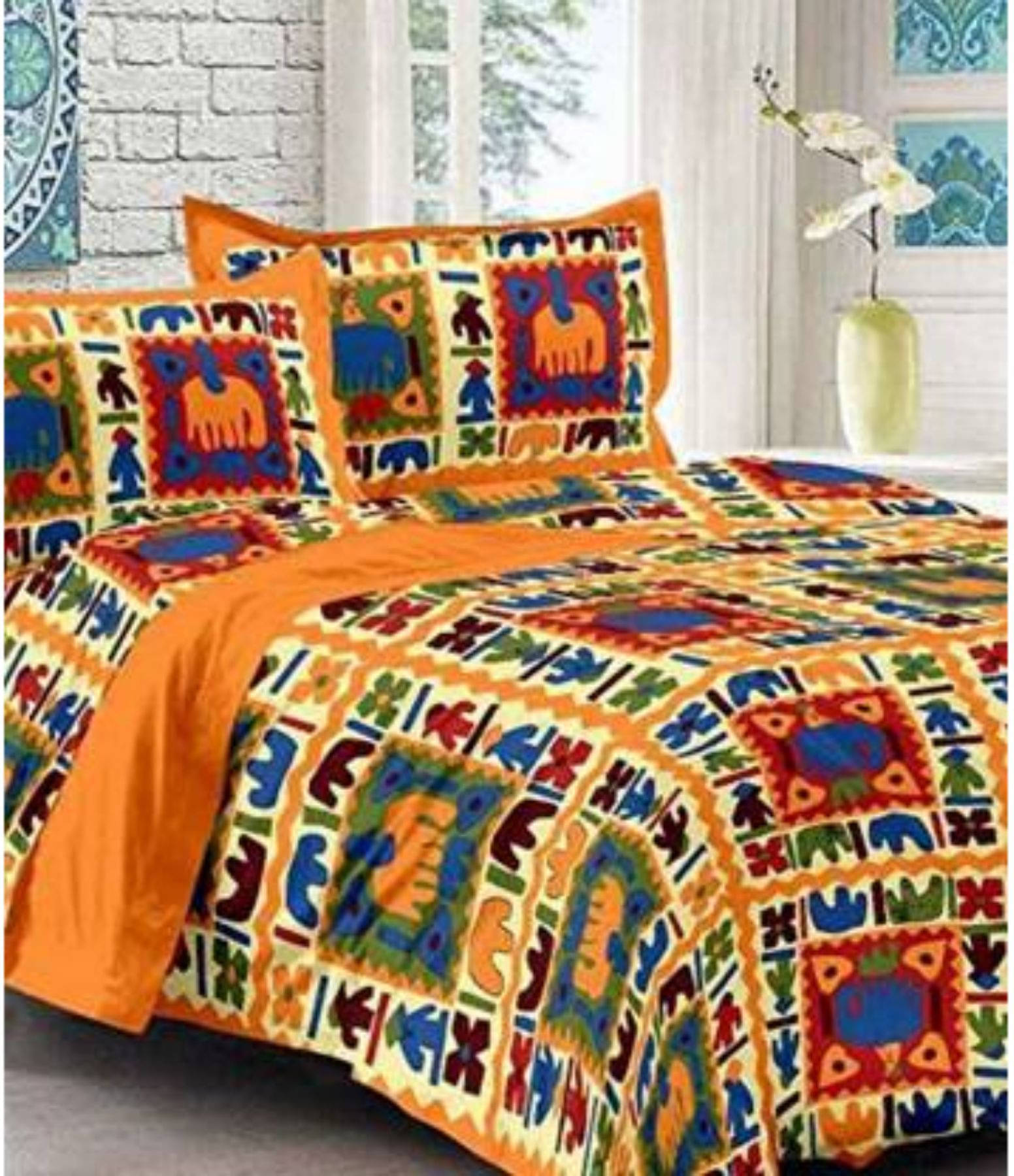 Navkaar Creation Cotton 1 Double Bedsheet with 2 Pillow Covers ( Orange ) Navkaar Creation Cotton 1 Double Bedsheet with 2 Pillow Covers ( Orange )