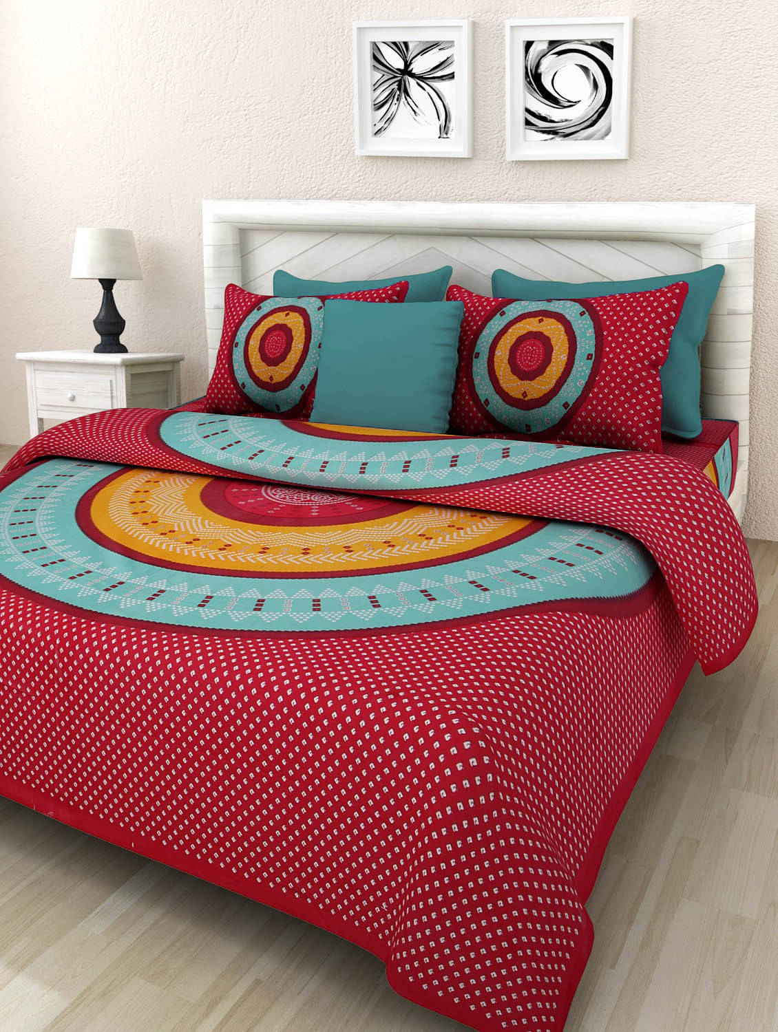     			Navkaar Creation Cotton 1 Double Bedsheet with 2 Pillow Covers ( White )