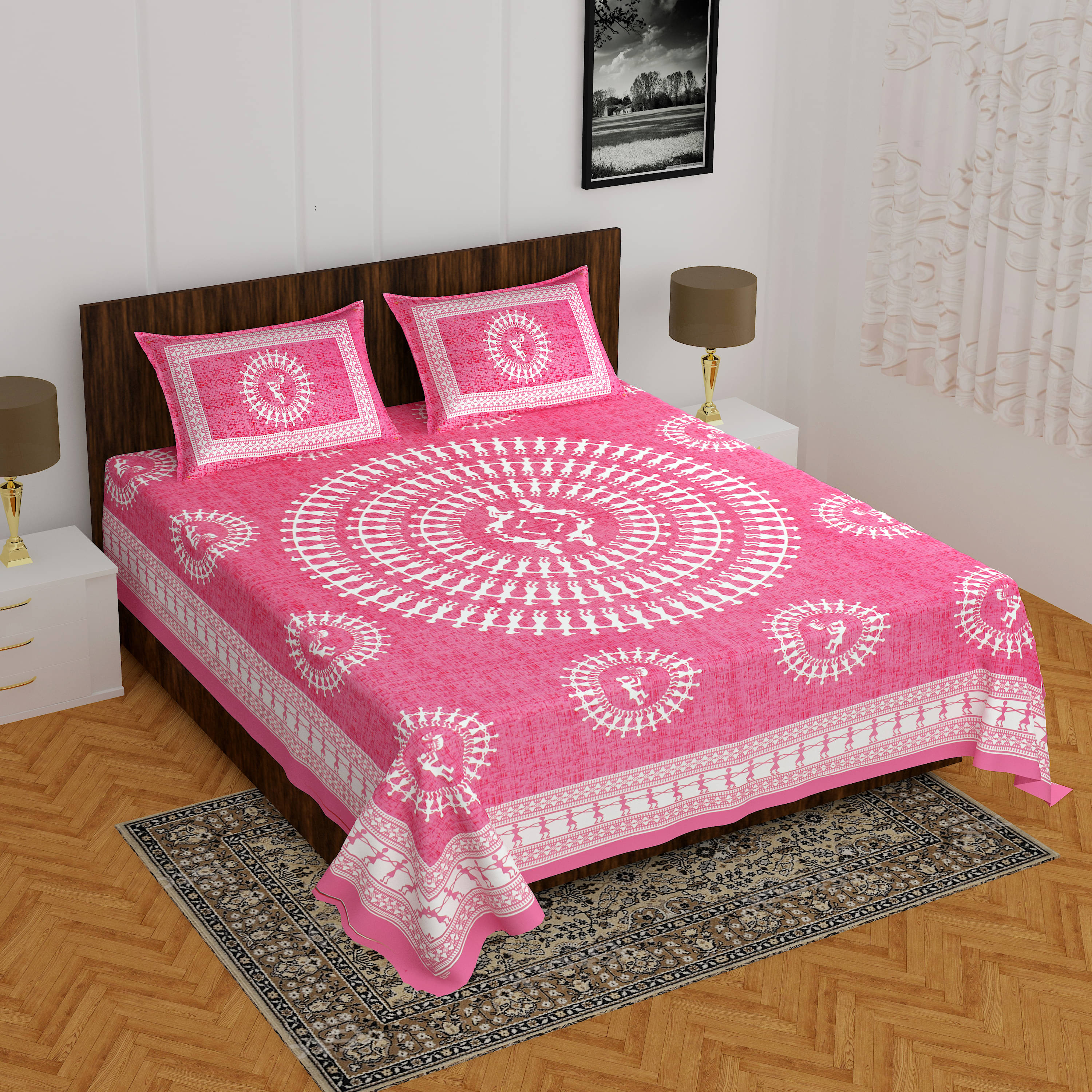 Navkaar Creation Cotton 1 Double Bedsheet with 2 Pillow Covers ( Pink ) Navkaar Creation Cotton 1 Double Bedsheet with 2 Pillow Covers ( Pink )