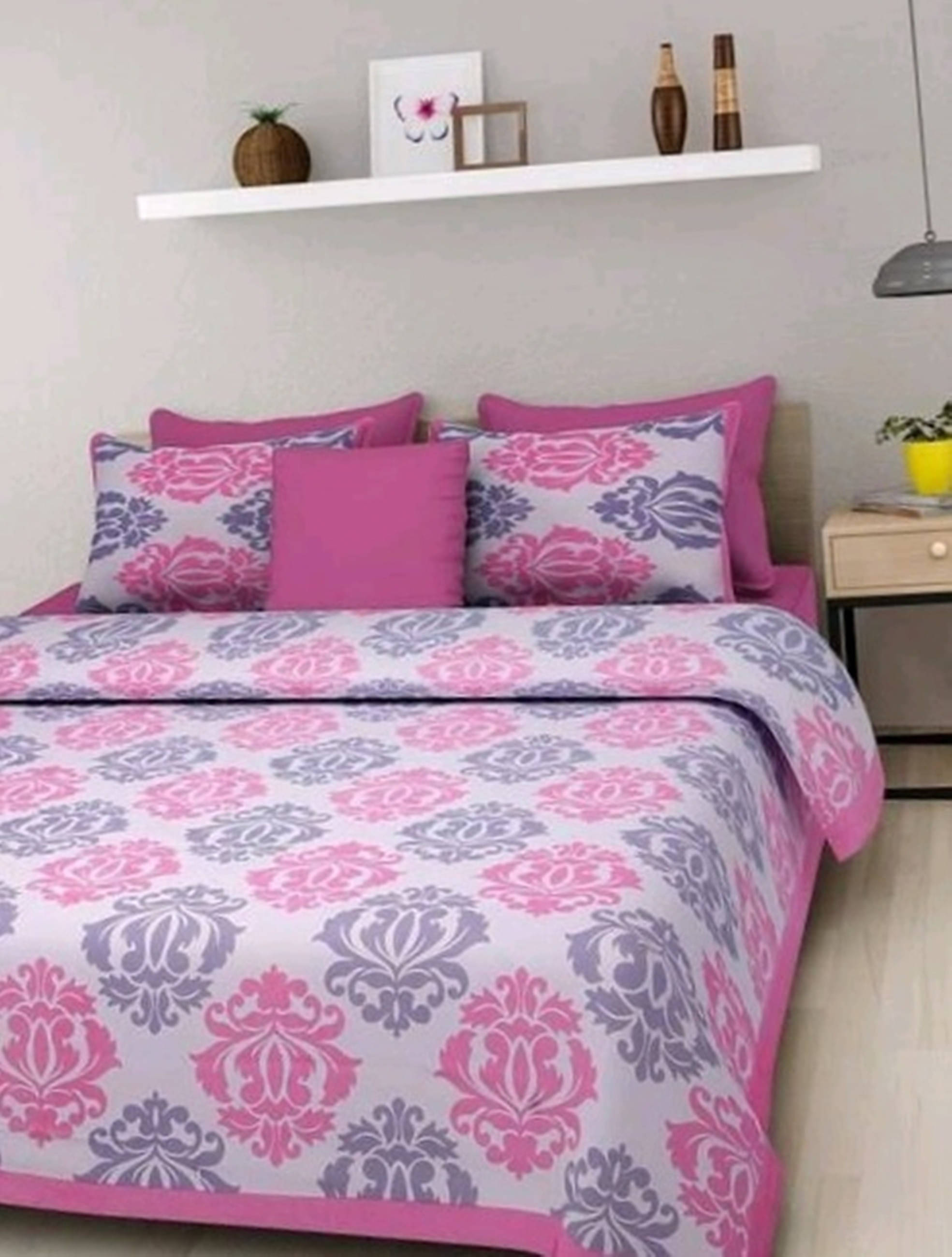 Navkaar Creation Cotton 1 Double Bedsheet with 2 Pillow Covers ( Pink ) Navkaar Creation Cotton 1 Double Bedsheet with 2 Pillow Covers ( Pink )