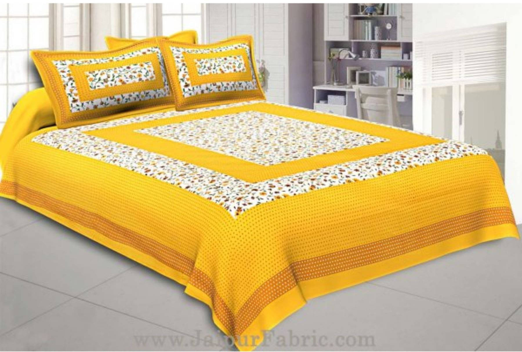     			Navkaar Creation Cotton 1 Double Bedsheet with 2 Pillow Covers ( Yellow )