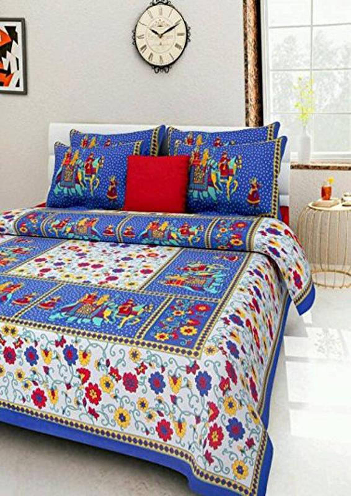     			Navkaar Creation Cotton 1 Double Bedsheet with 2 Pillow Covers ( Blue )