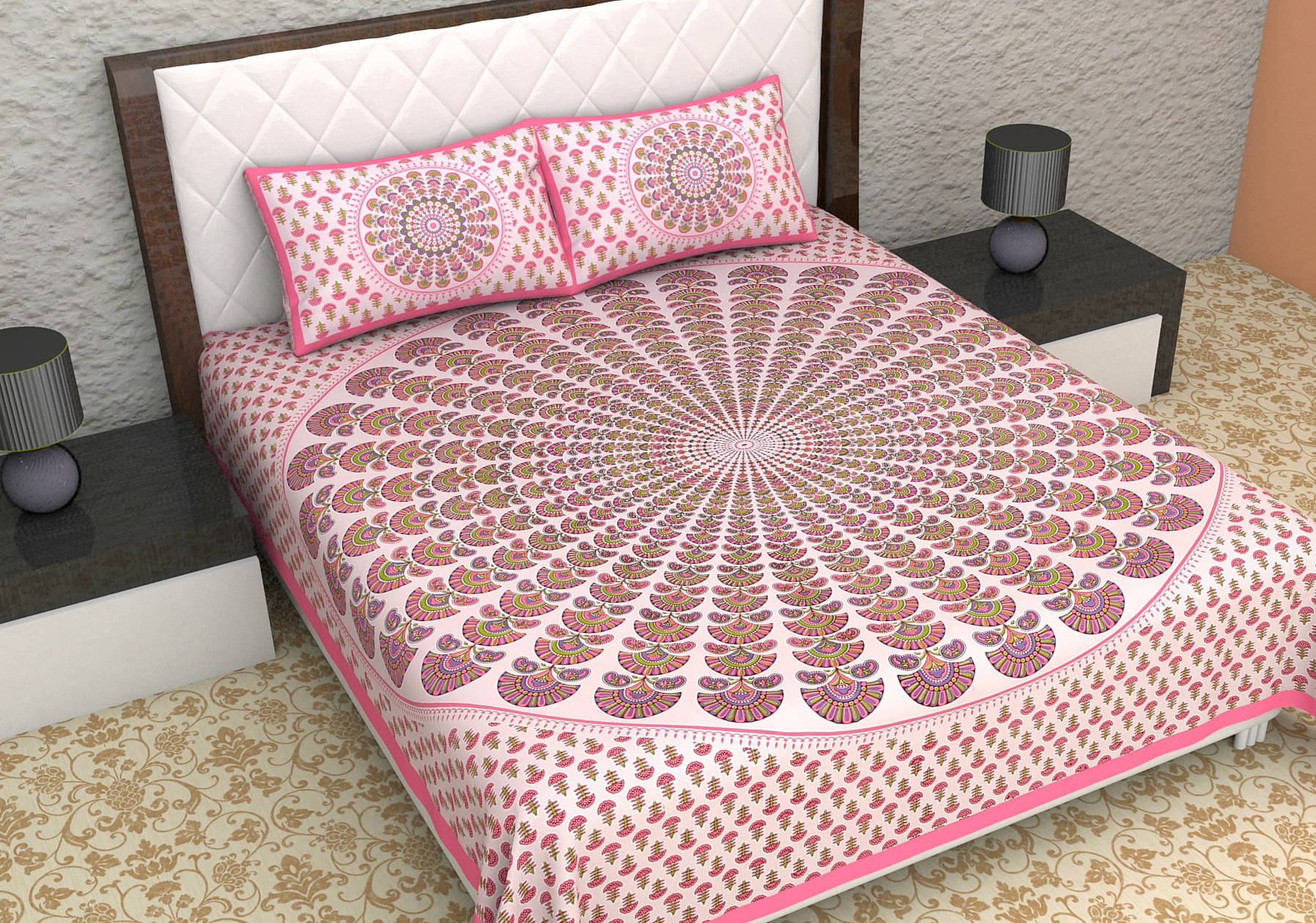 Navkaar Creation Cotton 1 Double Bedsheet with 2 Pillow Covers ( Pink ) Navkaar Creation Cotton 1 Double Bedsheet with 2 Pillow Covers ( Pink )