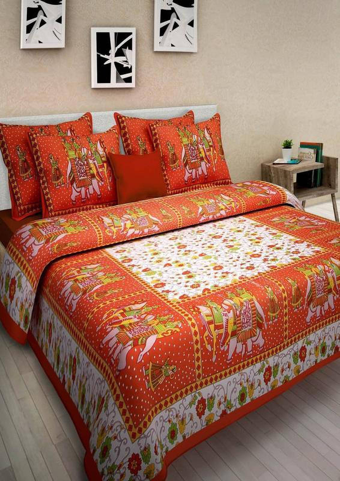 Navkaar Creation Cotton 1 Double Bedsheet with 2 Pillow Covers ( Orange ) Navkaar Creation Cotton 1 Double Bedsheet with 2 Pillow Covers ( Orange )