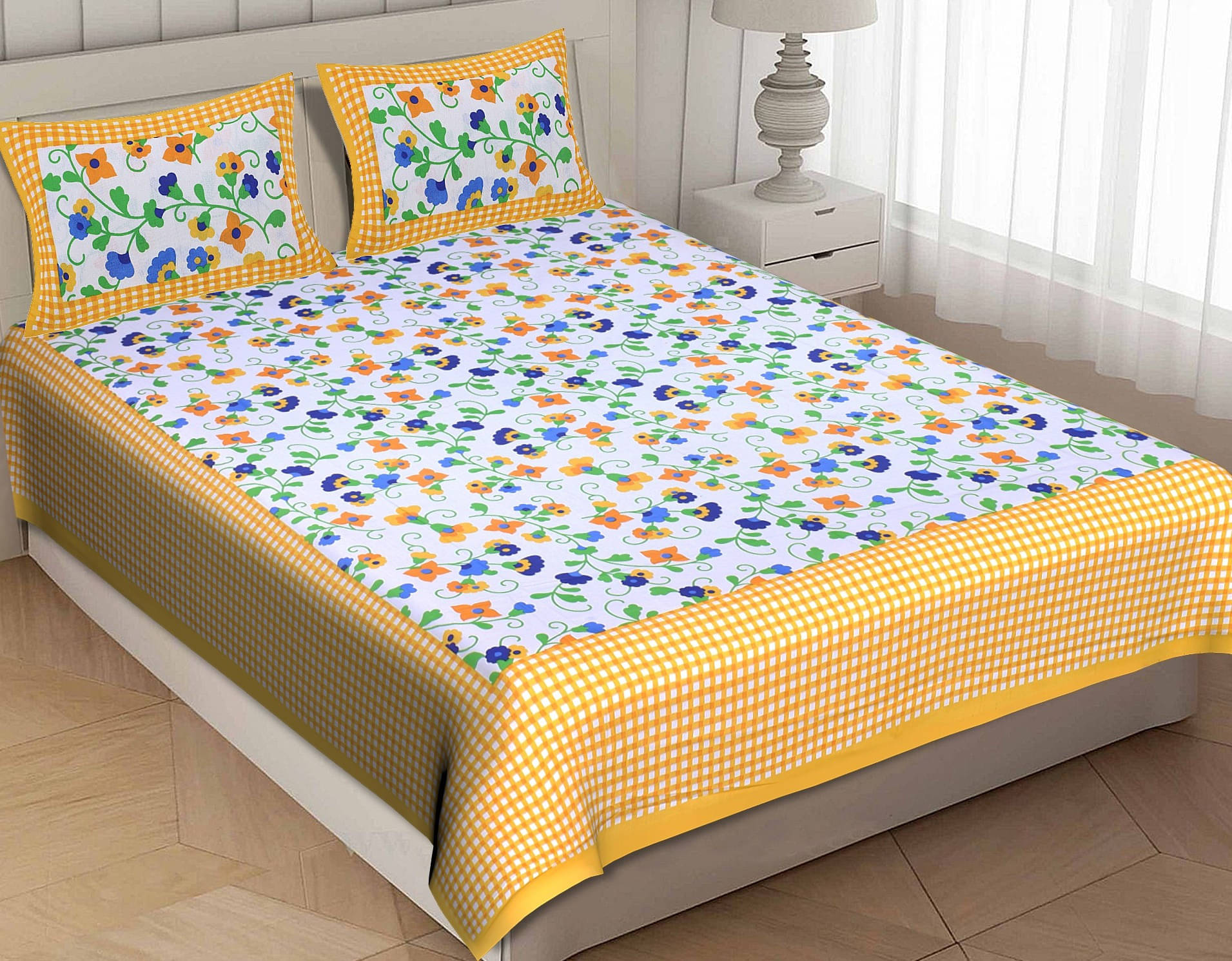 Navkaar Creation Cotton 1 Double Bedsheet with 2 Pillow Covers ( Yellow ) Navkaar Creation Cotton 1 Double Bedsheet with 2 Pillow Covers ( Yellow )