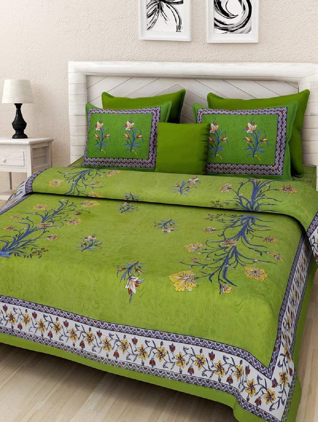 Navkaar Creation Cotton 1 Double Bedsheet with 2 Pillow Covers ( Green ) Navkaar Creation Cotton 1 Double Bedsheet with 2 Pillow Covers ( Green )
