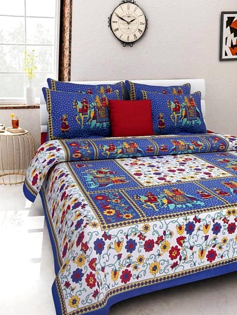 Navkaar Creation Cotton 1 Double Bedsheet with 2 Pillow Covers ( Blue ) Navkaar Creation Cotton 1 Double Bedsheet with 2 Pillow Covers ( Blue )