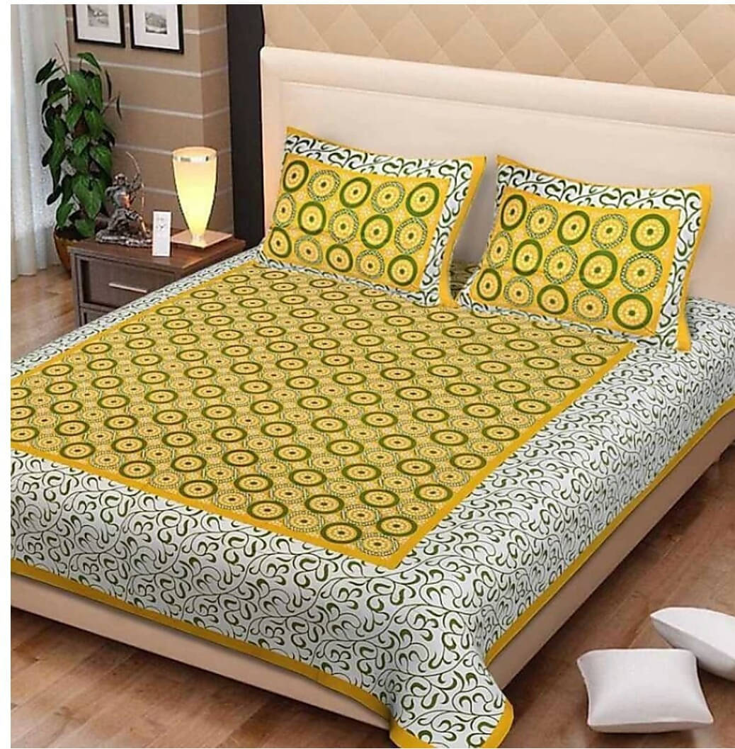     			Navkaar Creation Cotton 1 Double Bedsheet with 2 Pillow Covers ( Yellow )