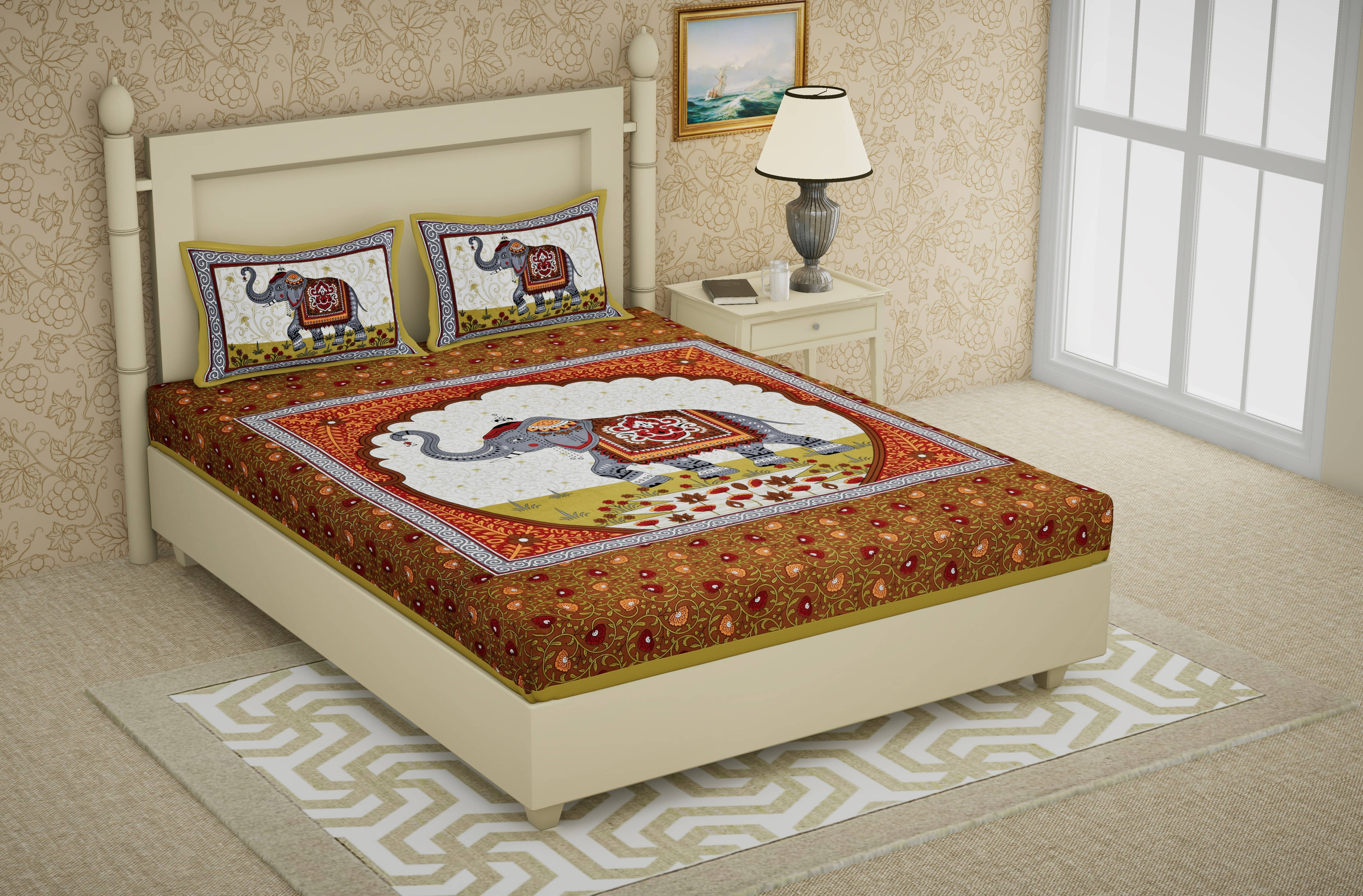    			Navkaar Creation Cotton 1 Double Bedsheet with 2 Pillow Covers ( Brown )