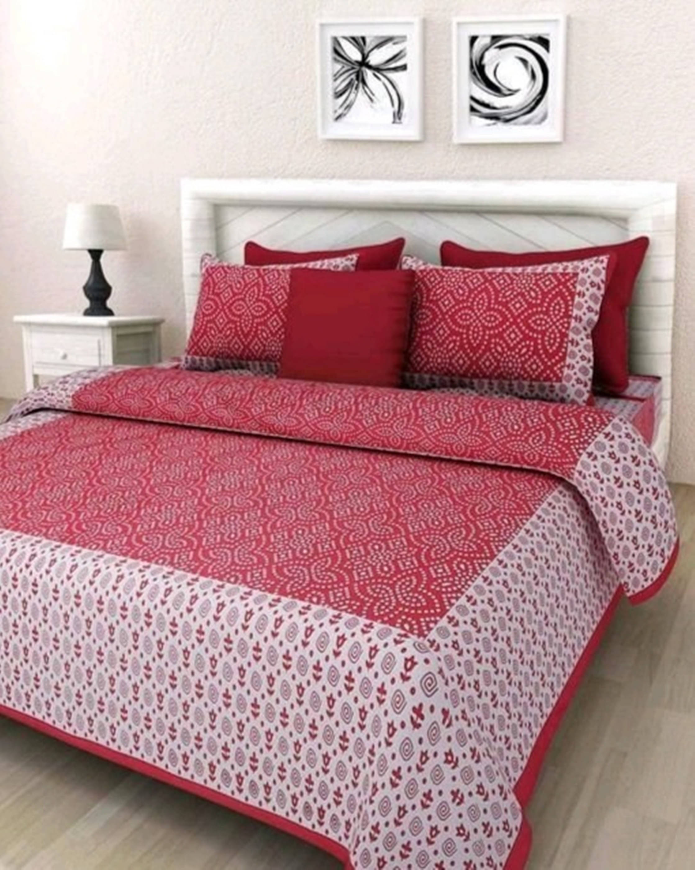     			Navkaar Creation Cotton 1 Double Bedsheet with 2 Pillow Covers ( Red )