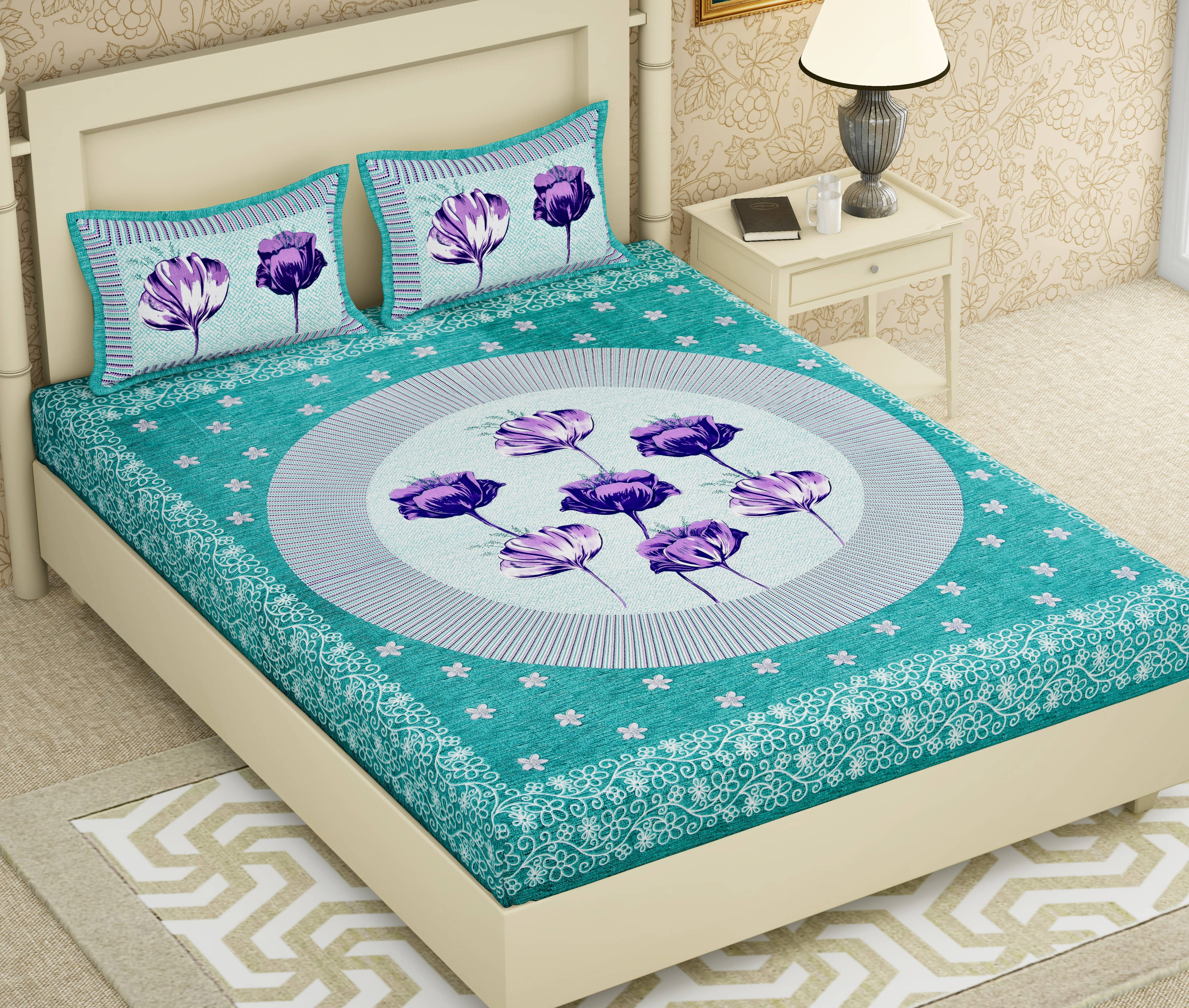     			Navkaar Creation Cotton 1 Double Bedsheet with 2 Pillow Covers ( Green )