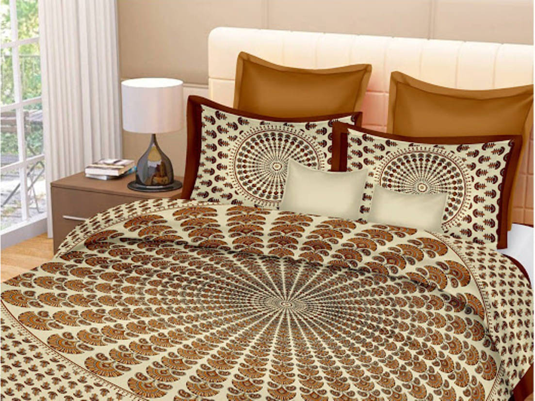     			Navkaar Creation Cotton 1 Double Bedsheet with 2 Pillow Covers ( Brown )
