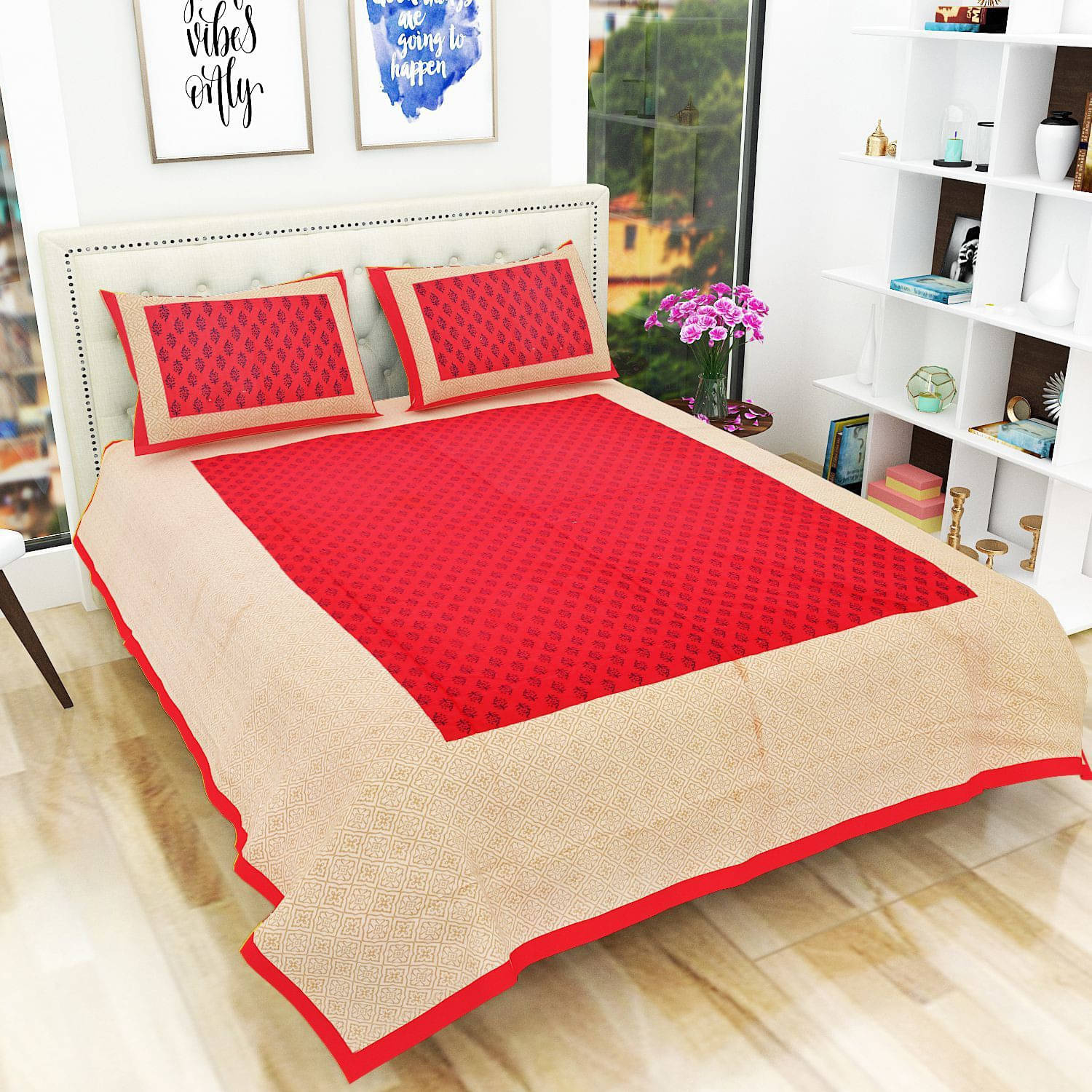 Navkaar Creation Cotton 1 Double Bedsheet with 2 Pillow Covers ( Red ) Navkaar Creation Cotton 1 Double Bedsheet with 2 Pillow Covers ( Red )