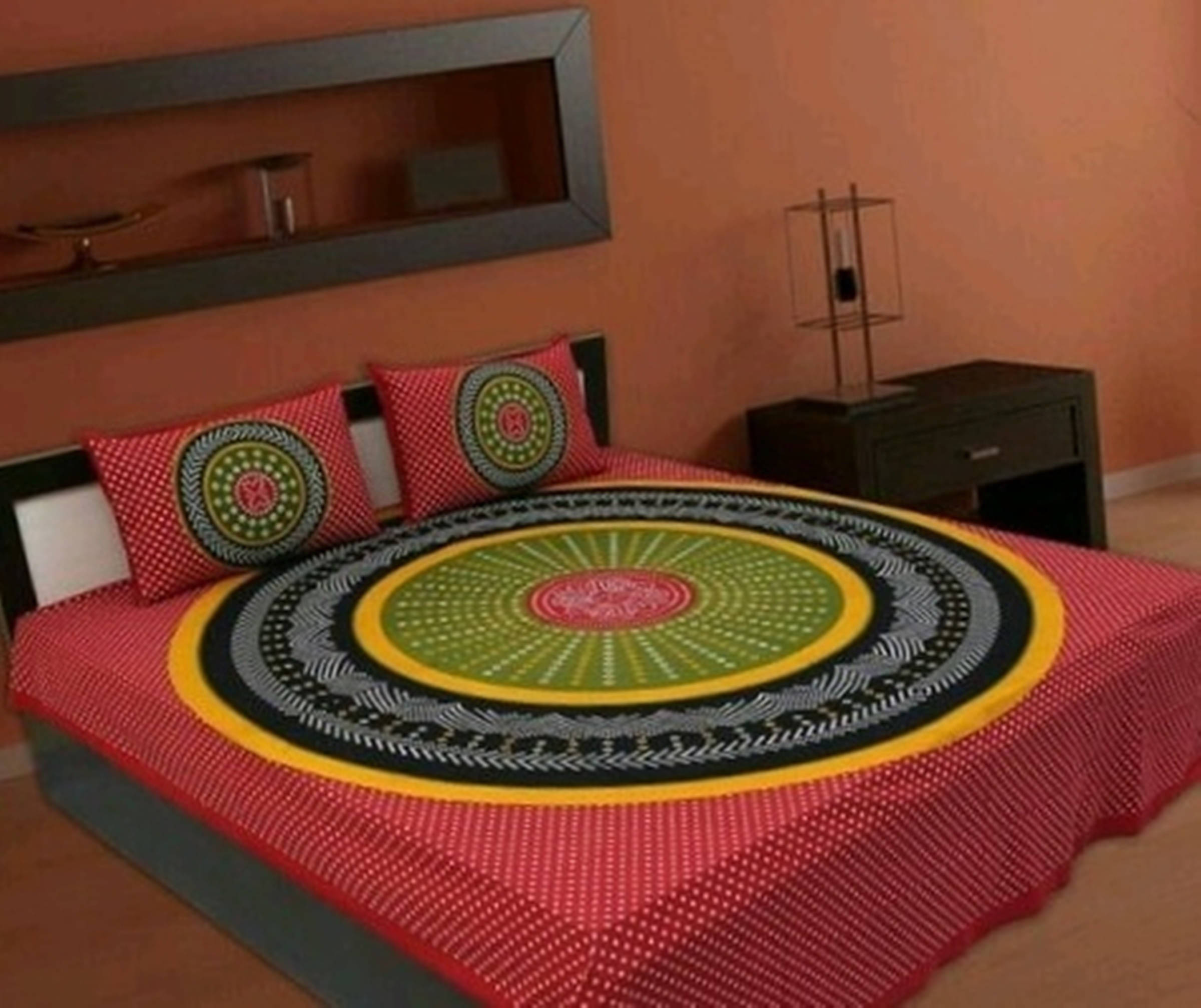     			Navkaar Creation Cotton 1 Double Bedsheet with 2 Pillow Covers ( Red )