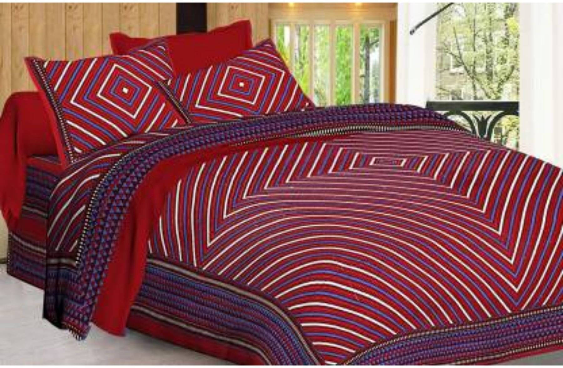     			Navkaar Creation Cotton 1 Double Bedsheet with 2 Pillow Covers ( Red )
