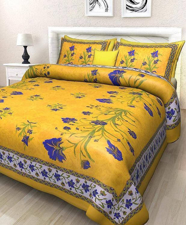     			Navkaar Creation Cotton 1 Double Bedsheet with 2 Pillow Covers ( Yellow )