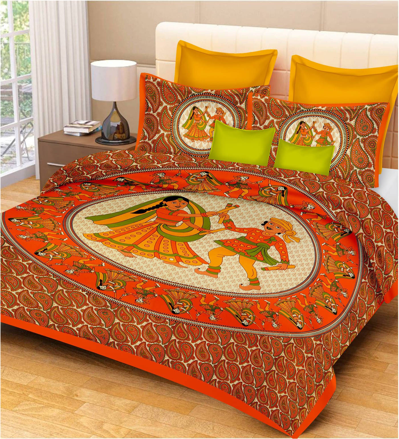     			Navkaar Creation Cotton 1 Double Bedsheet with 2 Pillow Covers ( Orange )