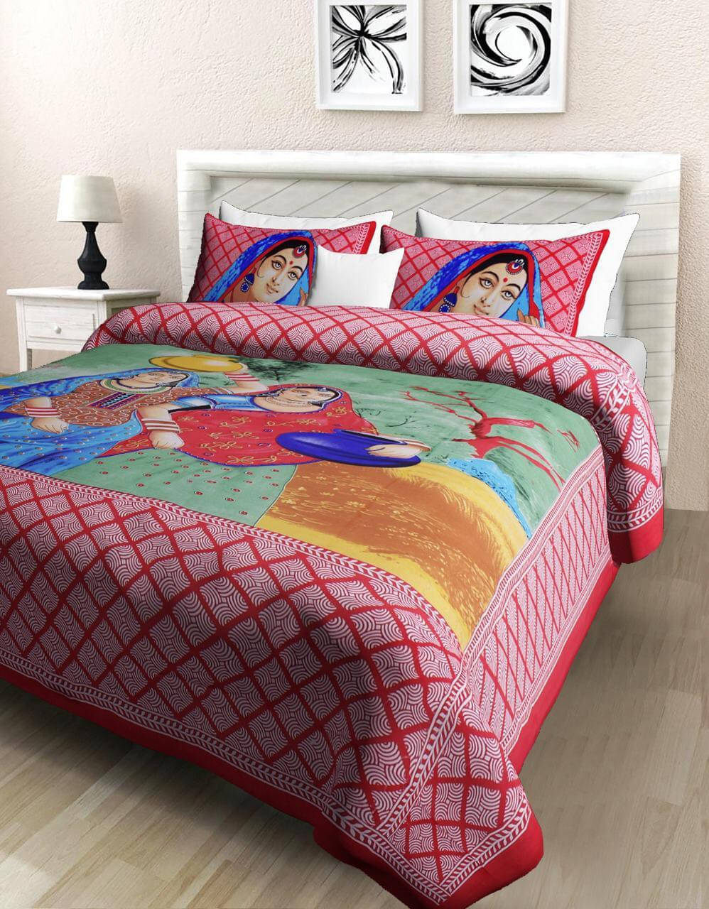 Navkaar Creation Cotton 1 Double Bedsheet with 2 Pillow Covers ( Red ) Navkaar Creation Cotton 1 Double Bedsheet with 2 Pillow Covers ( Red )