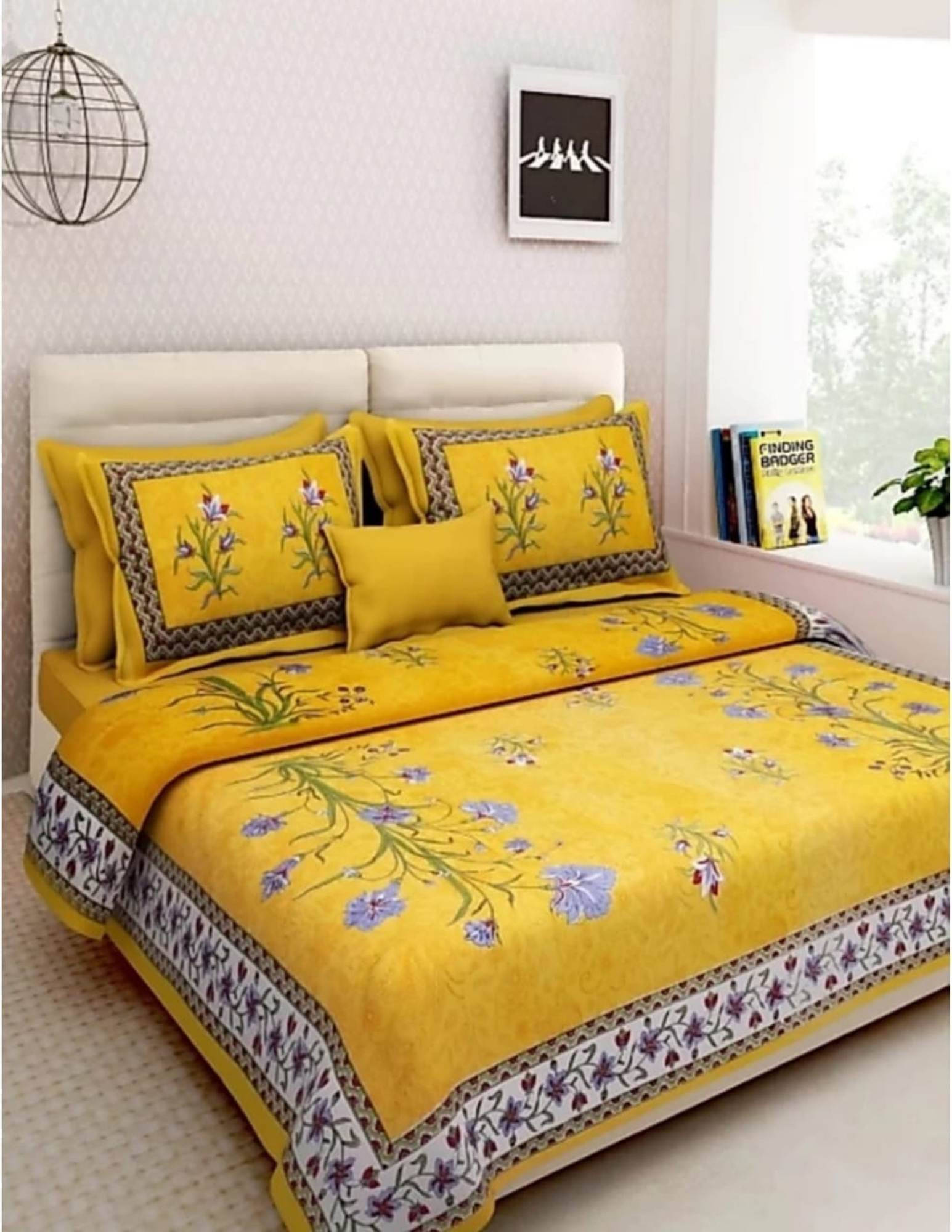 Navkaar Creation Cotton 1 Double Bedsheet with 2 Pillow Covers ( Yellow ) Navkaar Creation Cotton 1 Double Bedsheet with 2 Pillow Covers ( Yellow )