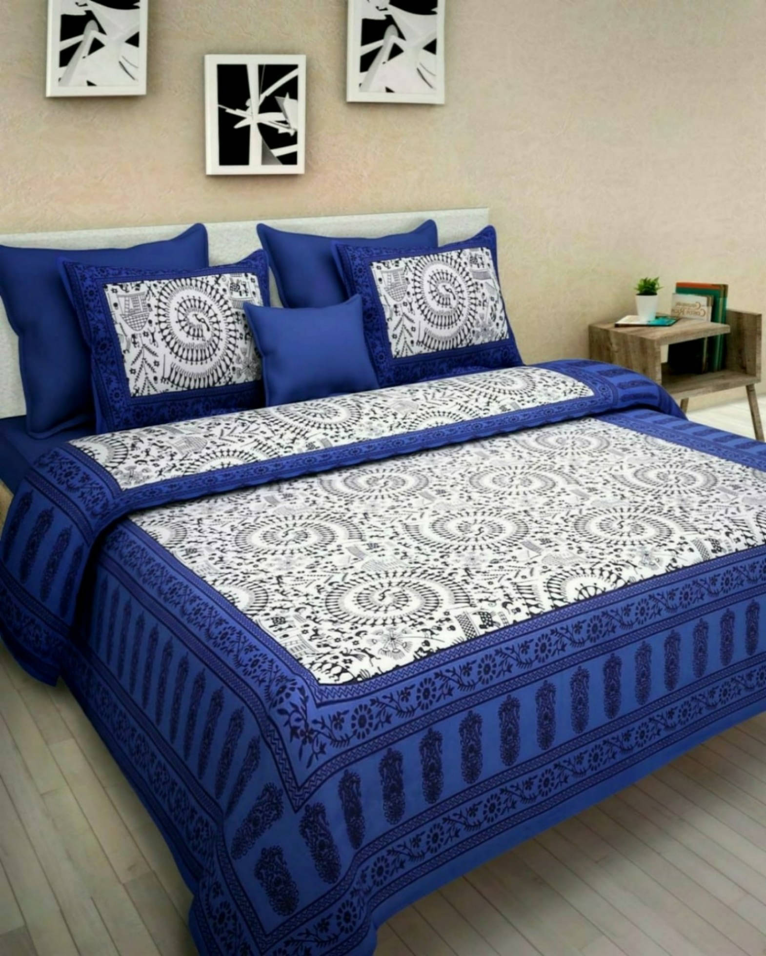 Navkaar Creation Cotton 1 Double Bedsheet with 2 Pillow Covers ( Blue ) Navkaar Creation Cotton 1 Double Bedsheet with 2 Pillow Covers ( Blue )