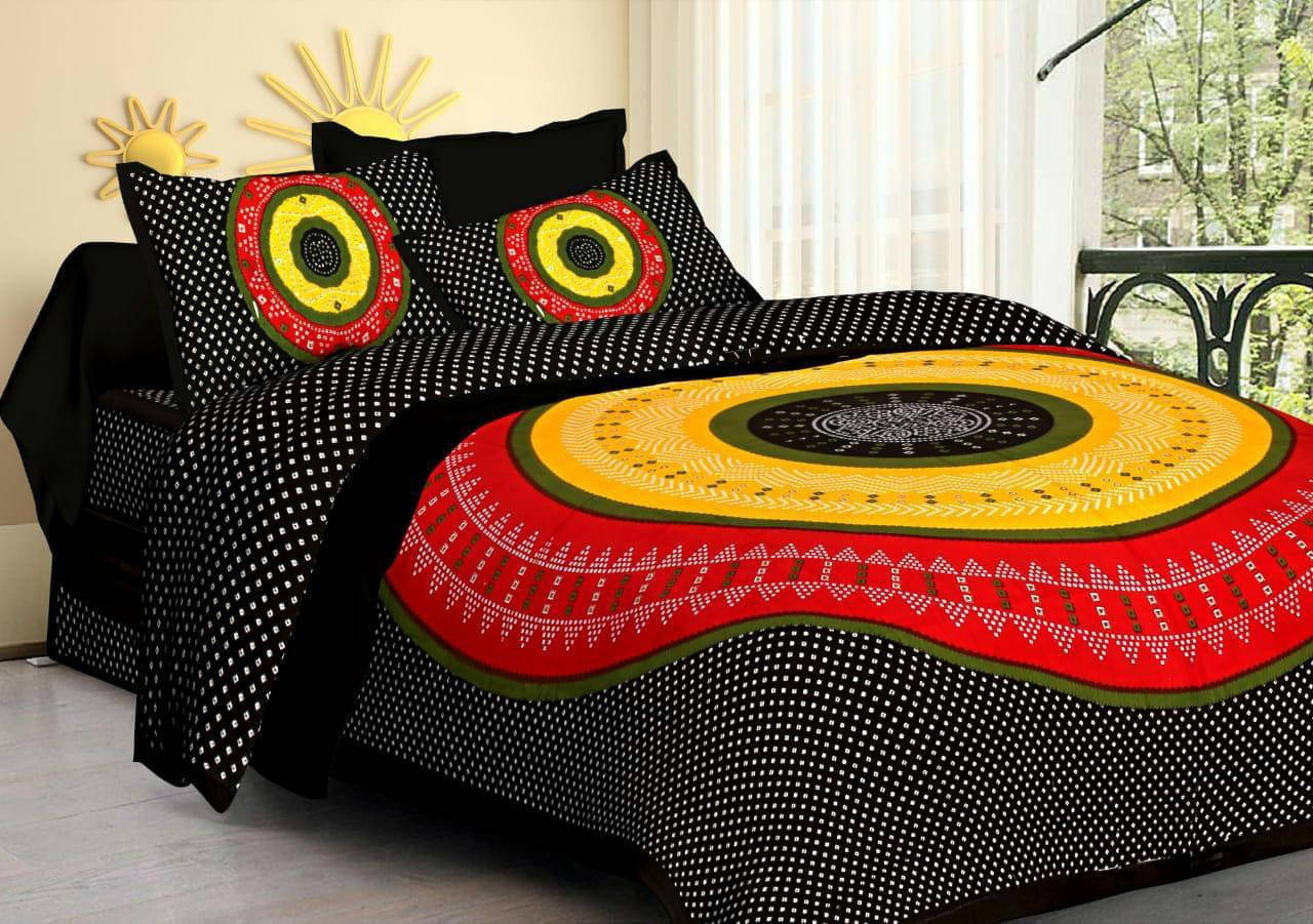     			Navkaar Creation Cotton 1 Double Bedsheet with 2 Pillow Covers ( Black )