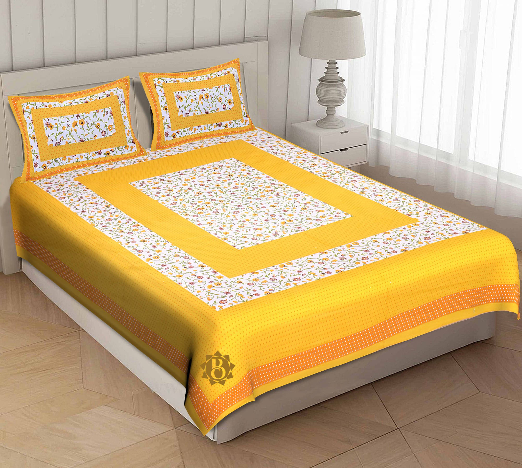 Navkaar Creation Cotton 1 Double Bedsheet with 2 Pillow Covers ( Yellow ) Navkaar Creation Cotton 1 Double Bedsheet with 2 Pillow Covers ( Yellow )
